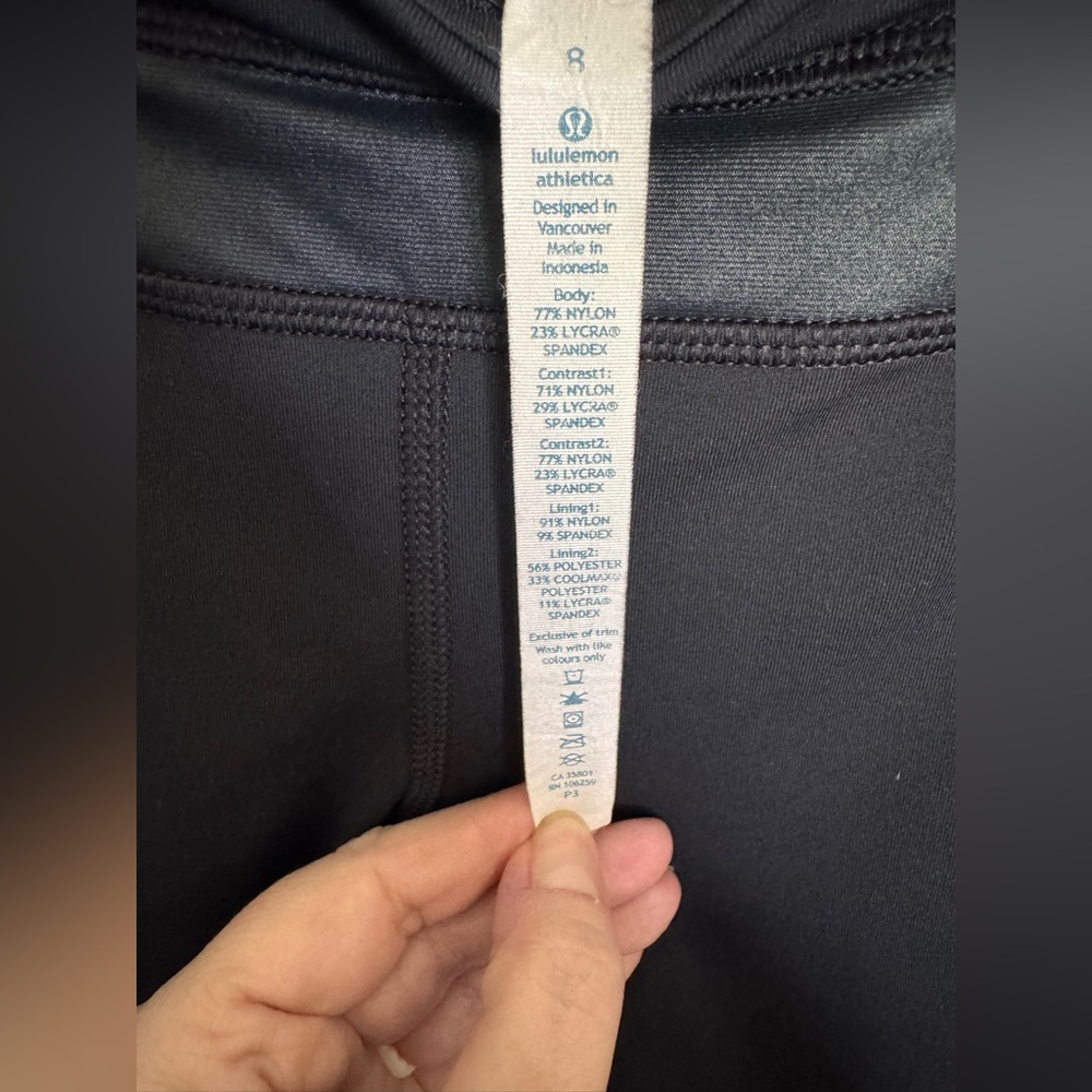 Lululemon Black Crop Leggings Size 8 Faux Leather Trim Zip Pocket Athletic - Picture 3 of 8